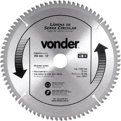 Lamina Serra Circ Vídea 250x80d 5300rpm Para Alu. - Vonder