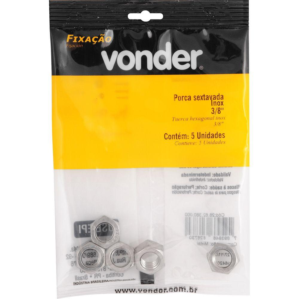 Porca Sextavada Inox 3/8'' com 5 peças Vonder - 2