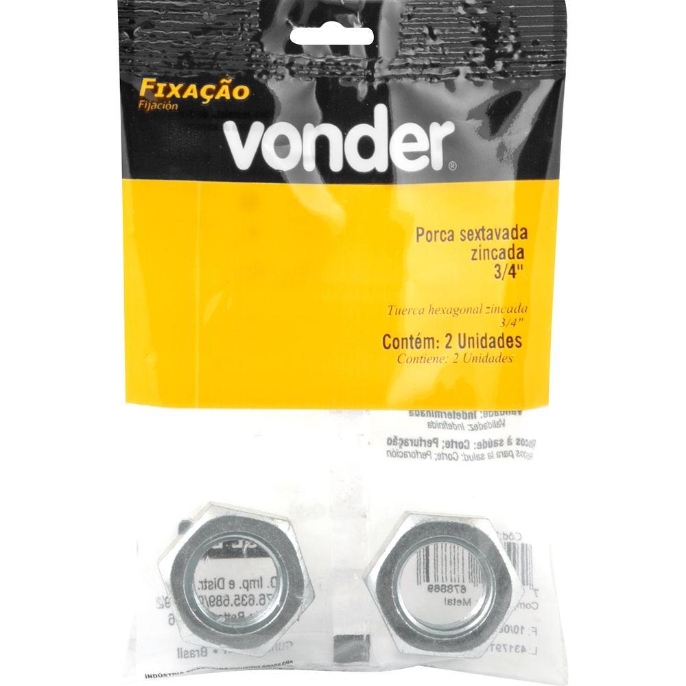 Porca Sextavada de 3/4'' Rosca Unc Cartela c/ 2 peças Vonder - 3
