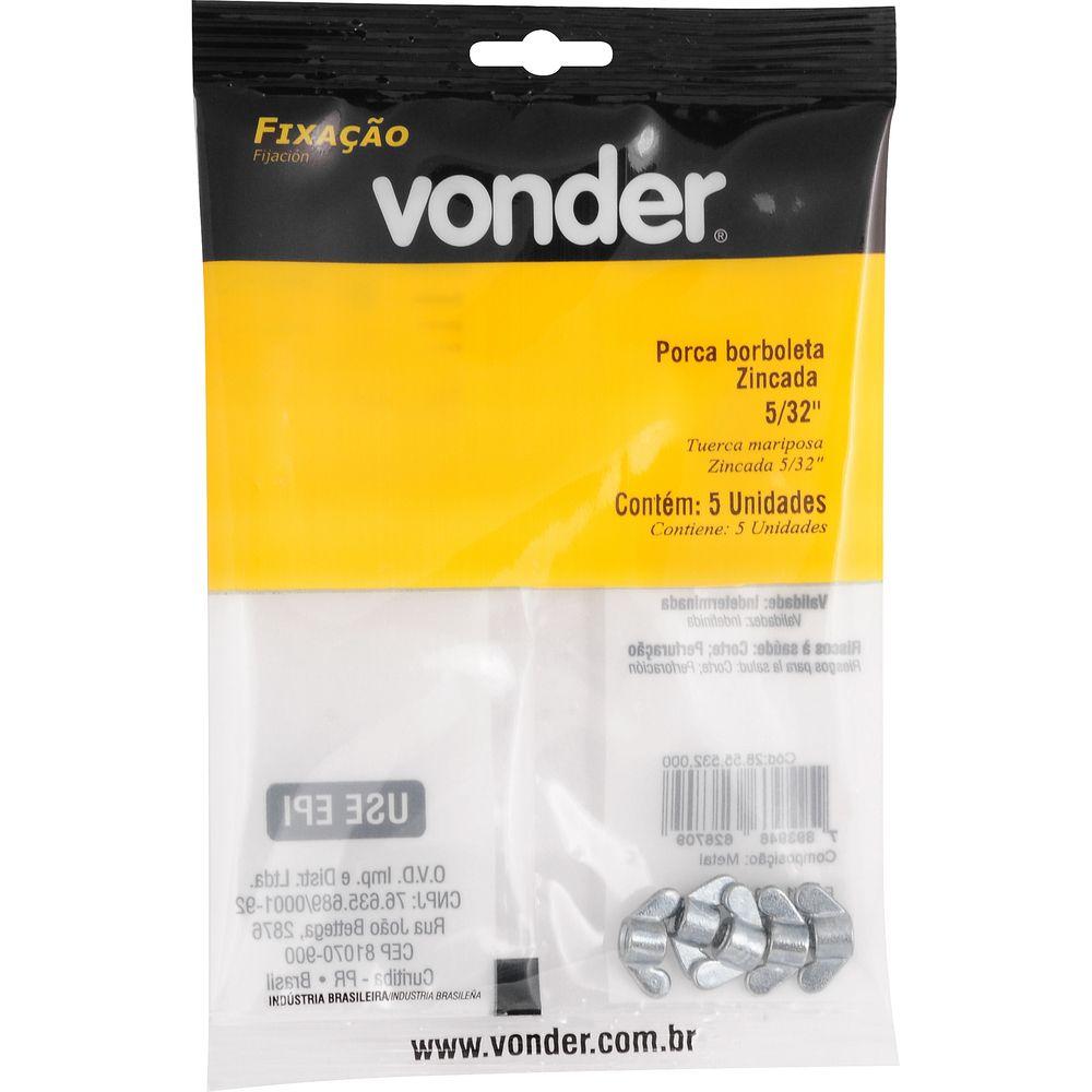 Porca Borboleta Zincada 5/32'' com 5 peças Vonder - 1