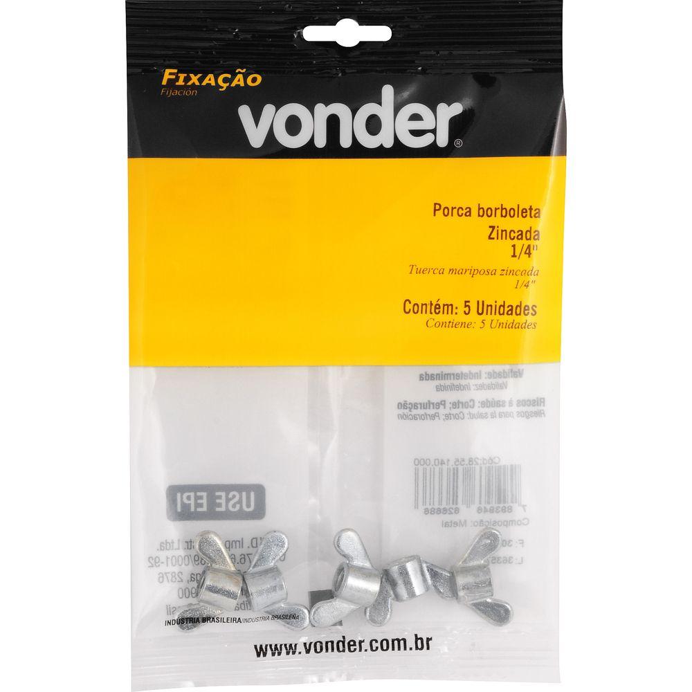 Porca Borboleta Zincada 1/4'' com 5 peças Vonder - 1