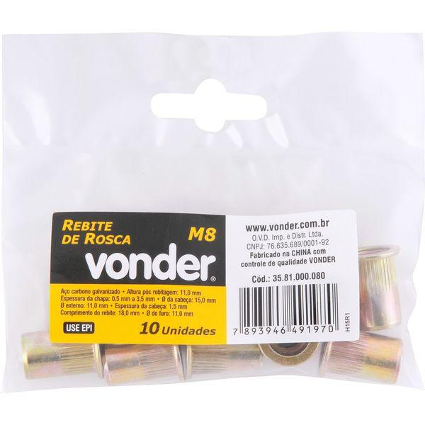 Rebite Aço Carbono M8 Rebite Manual Rosca Pacote 10 Vonder - 2
