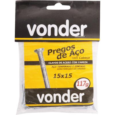 Prego de aço 15x15 com cabeça zincado 100 peças Vonder