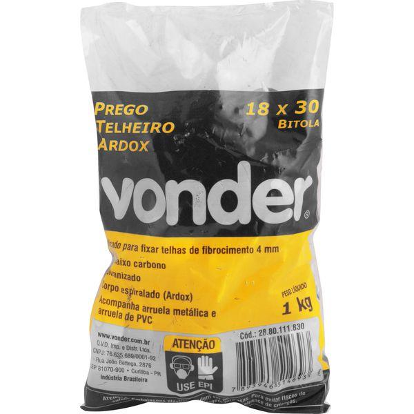 Prego telheiro 18x30 ardox galvanizado com 1,0 kg- Vonder - 3