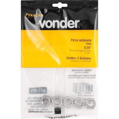 Porca Sextavada Inox 5/16'' com 5 peças Vonder