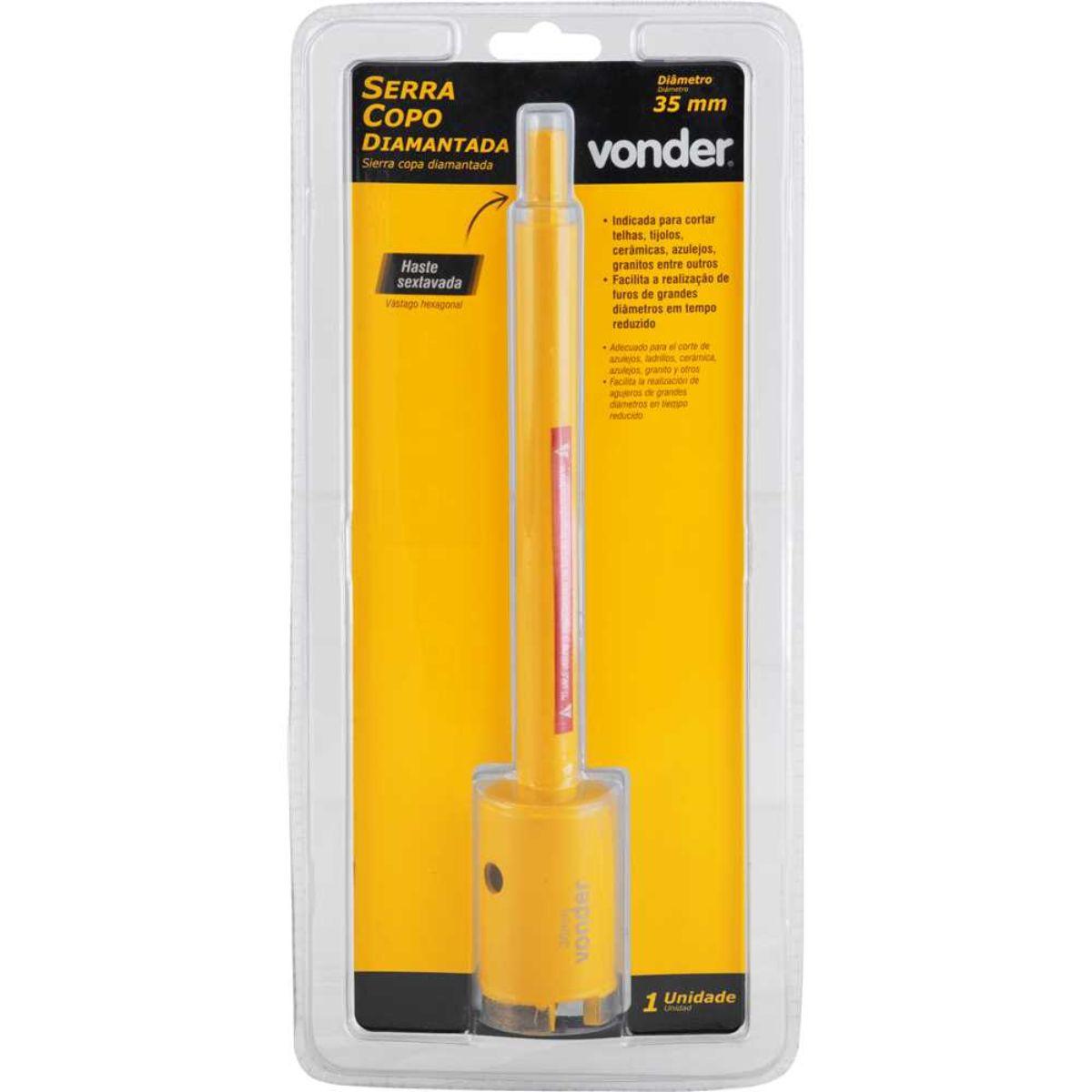 Serra Copo Diamantada 35mm Vonder com Haste Sextavada Alvenaria Telhas Tijolos Cerâmicas Granito - 5