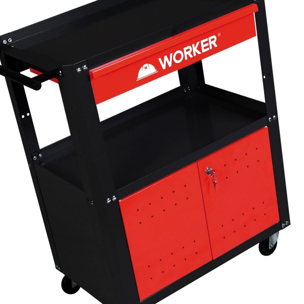Carro Para Ferramentas Desmontável Com 2 Bandejas 1 Gaveta e 2 Portas Worker - 2