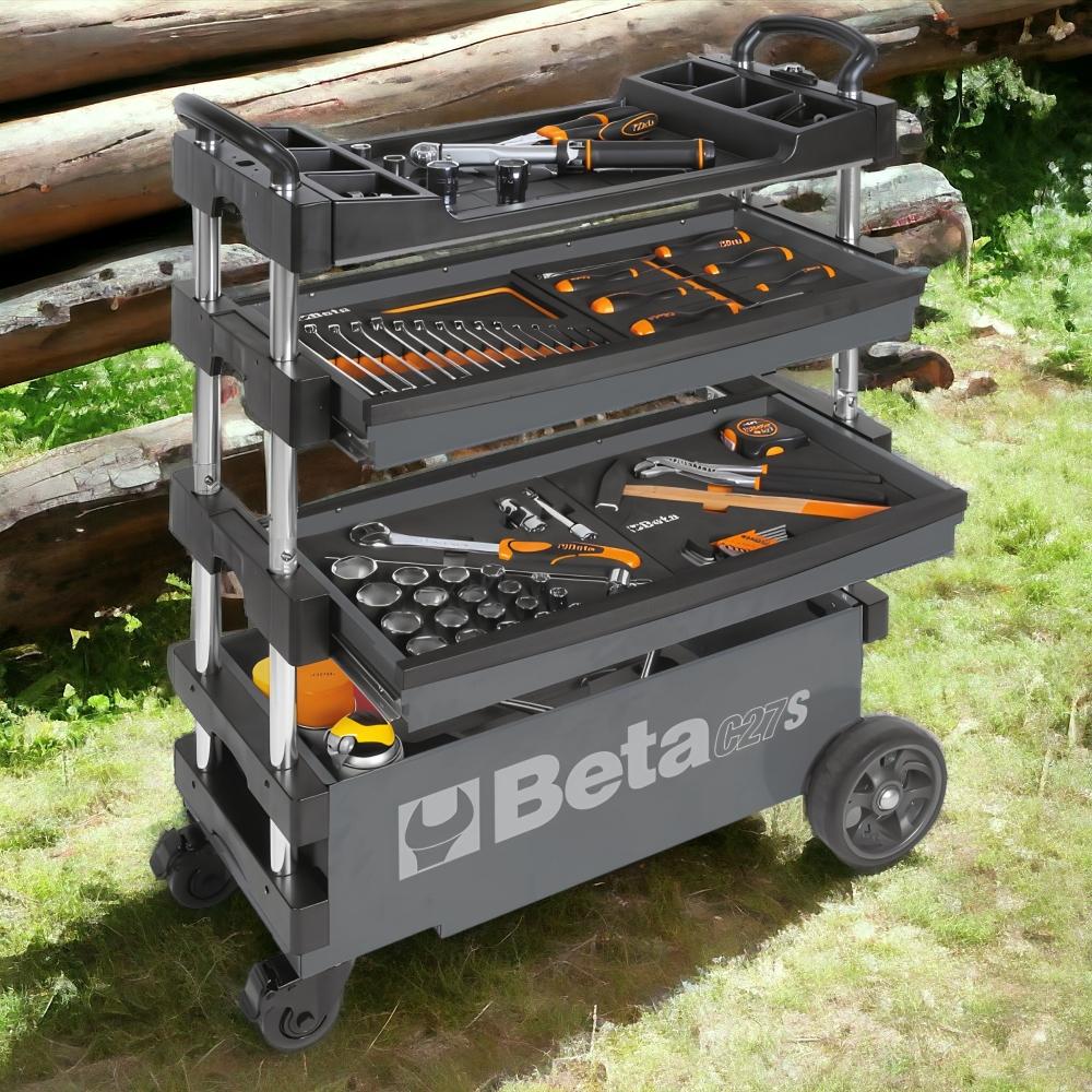 Carrinho de Ferramentas Tipo Trolley Rebatível 2 Gavetas com 6 Tabuleiros Cinza C27S-G Beta - 5