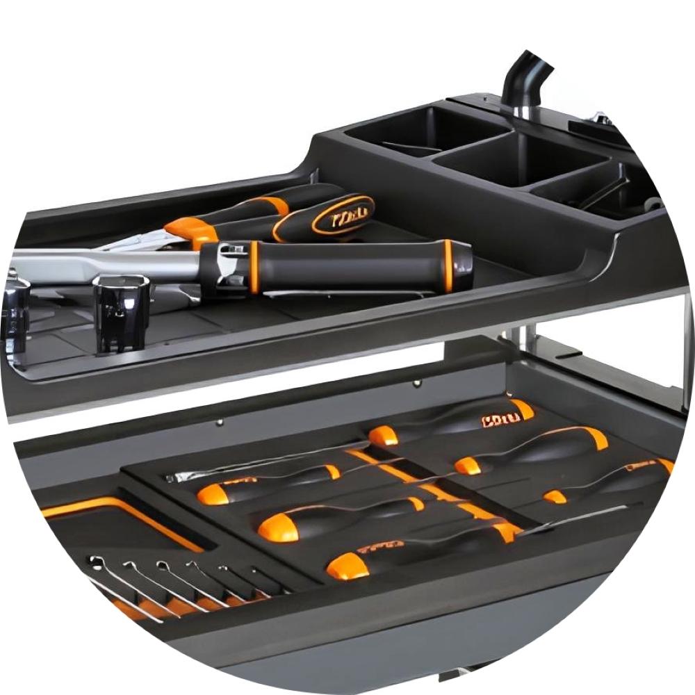 Carrinho de Ferramentas Tipo Trolley Rebatível 2 Gavetas com 6 Tabuleiros Cinza C27S-G Beta - 10