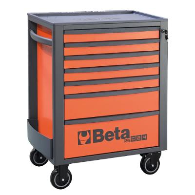 Carrinho para Ferramentas 800KG Laranja e Cinza 7 Gavetas Tampo de Madeira Fechadura RSC24/7-O Beta