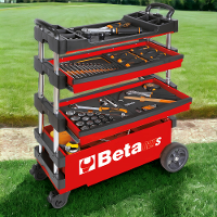 Carrinho de Ferramentas Tipo Trolley Rebatível 2 Gavetas com 6 Tabuleiros Vermelho C27S-R Beta - 2