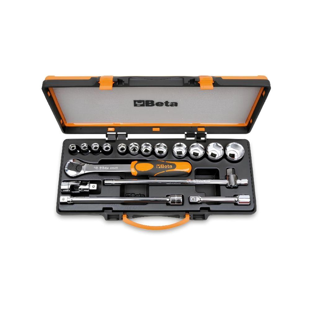 Jogo de Soquetes Estriados 1/2'' com 17 peças Catraca Reversível e Estojo Metálico 920B/C12 Beta - 1