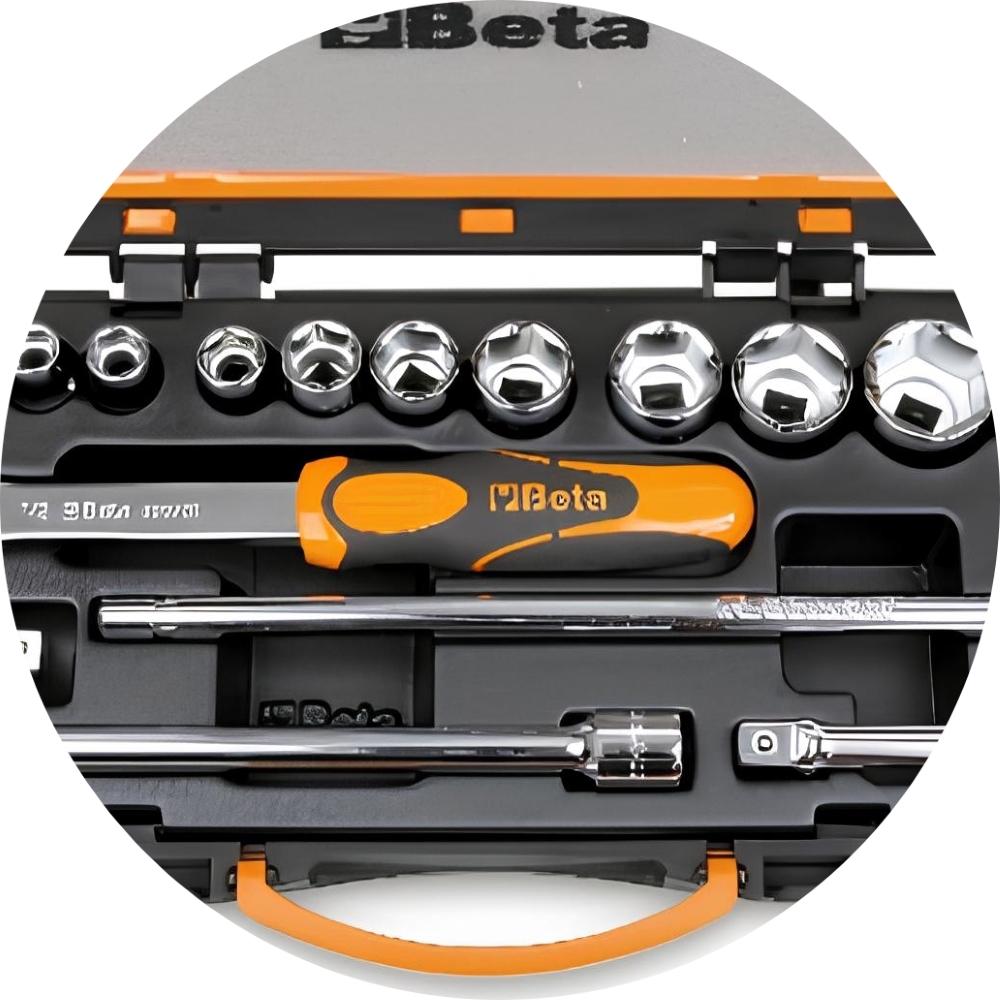 Jogo de Soquetes Estriados 1/2'' com 17 peças Catraca Reversível e Estojo Metálico 920B/C12 Beta - 2