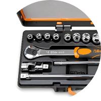 Jogo de Soquetes Estriados 1/2'' com 17 peças Catraca Reversível e Estojo Metálico 920B/C12 Beta