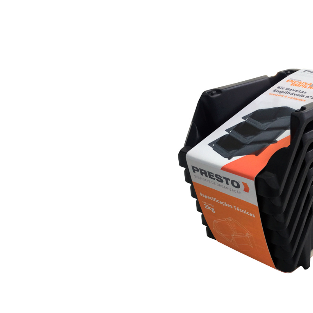 Kit 6 Gavetas Empilhaveis N3 Preto Presto - 2