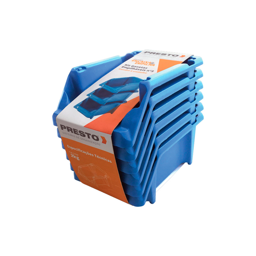 Kit 6 Gavetas Empilhaveis N3 Azul Presto - 1