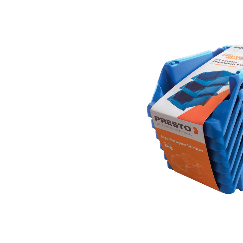 Kit 6 Gavetas Empilhaveis N3 Azul Presto - 2