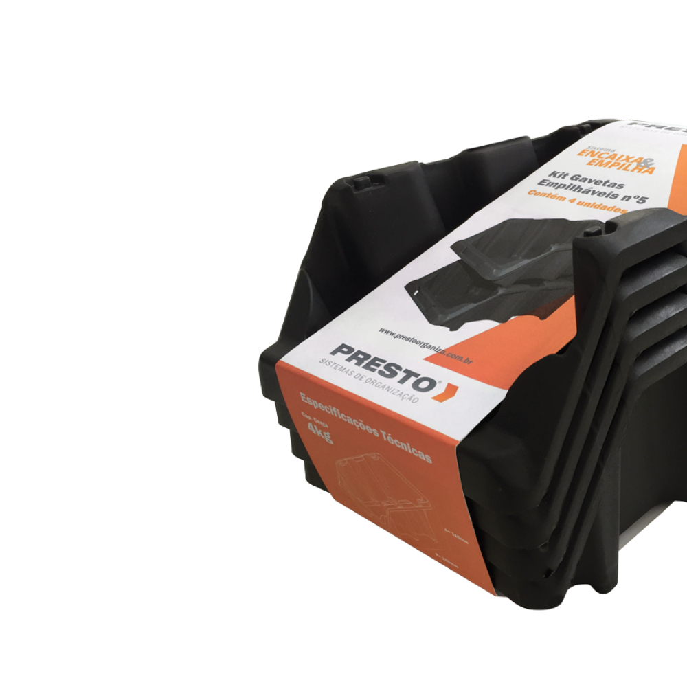 Kit 4 Gavetas Empilhaveis N5 Preto Presto - 2