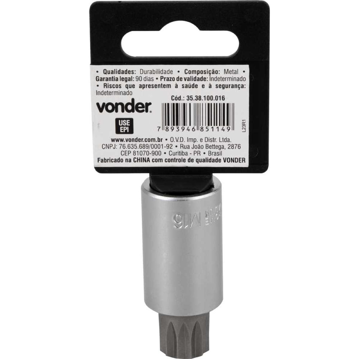 Soquete Multidentado Encaixe 1/2'' 16mm Curto CRV Vonder - 1