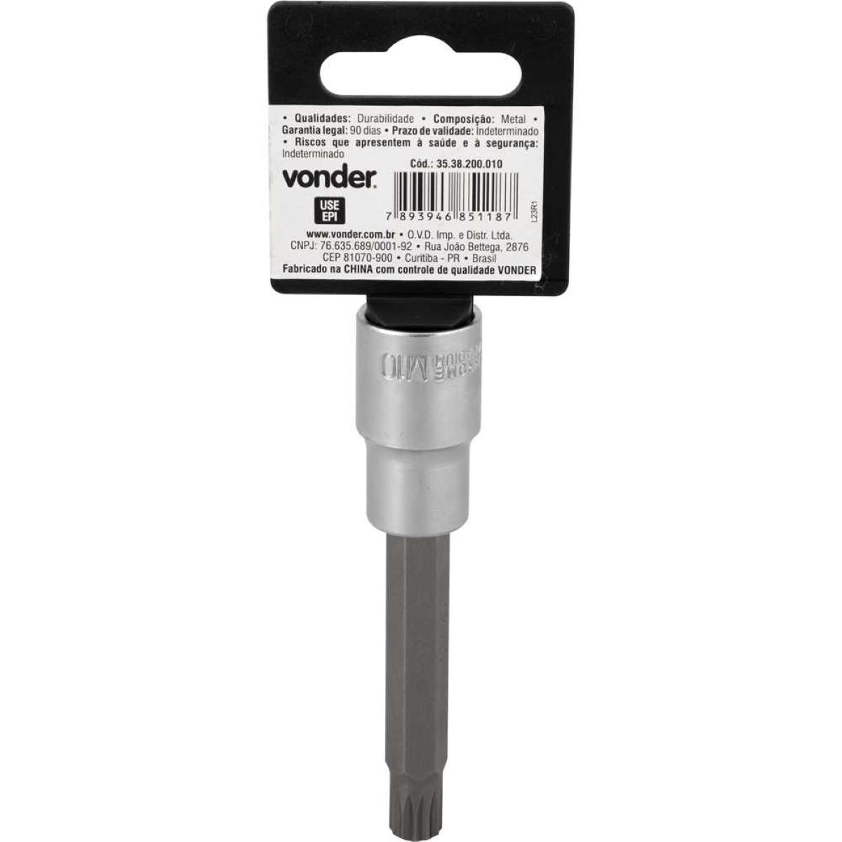 Soquete Multidentado Encaixe 1/2'' 10mm Longo CRV Vonder - 1