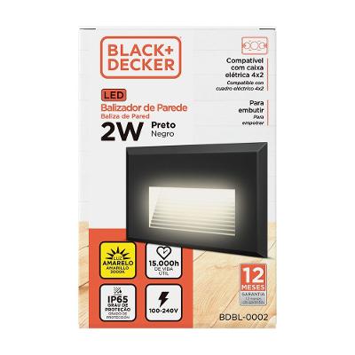 Balizador de Parede Embutir Preto BIV 3000K 2W Black+Decker