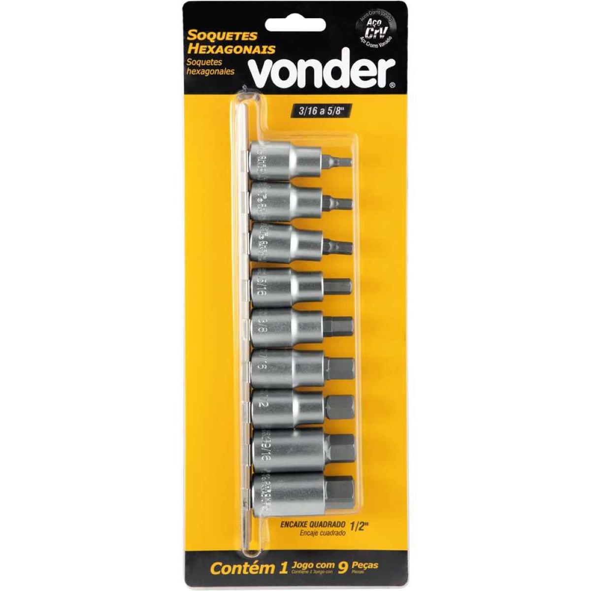 Jogo Soquete Sextavado 1/2'' 3/16-5/8'' Com 9 Pecas Vonder - 5