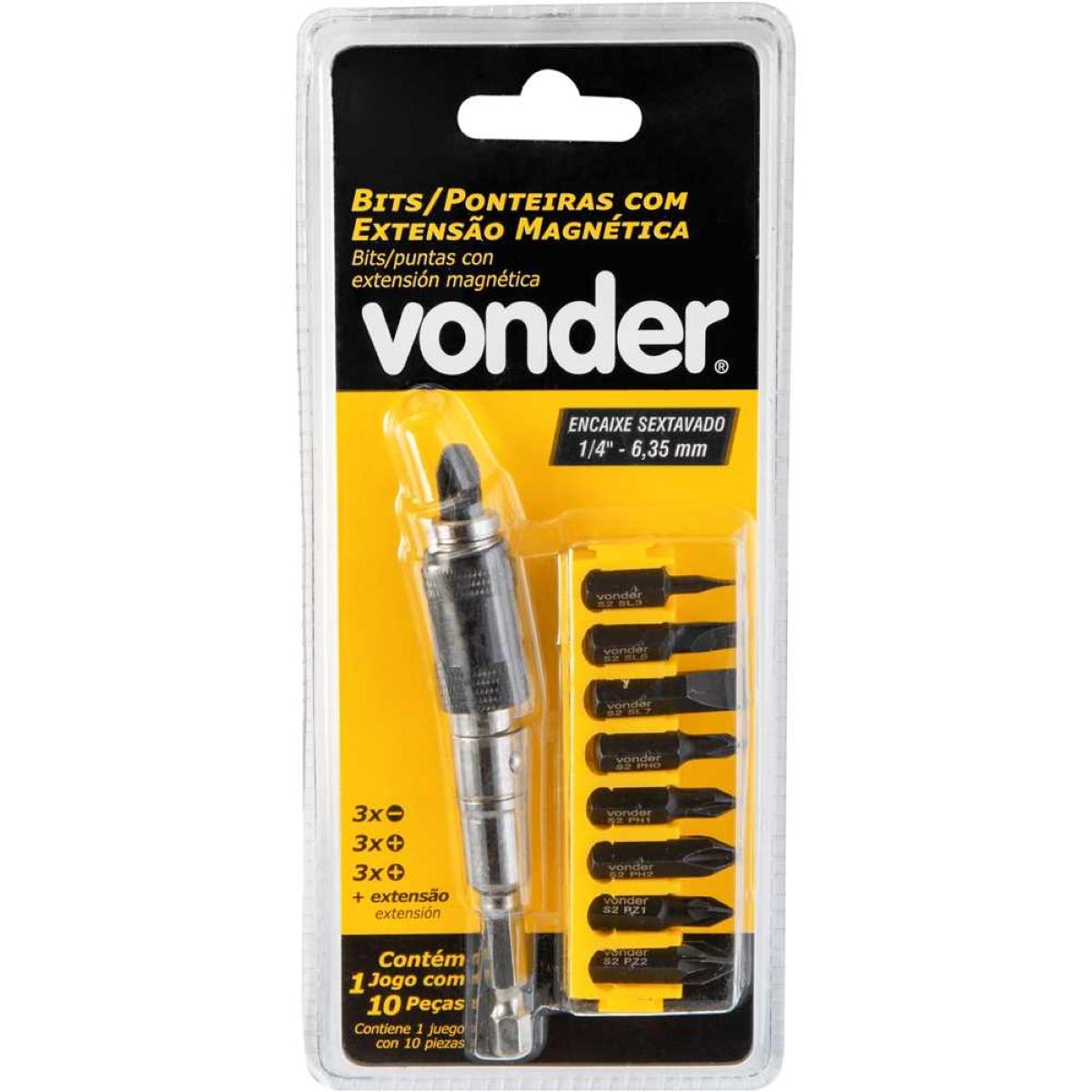 Jogo Bits Ponteira Fenda Philips 1/4'' Com 10 Pecas Vonder - 7