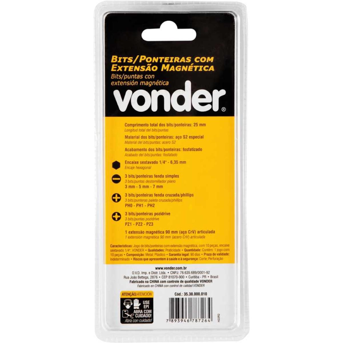 Jogo Bits Ponteira Fenda Philips 1/4'' Com 10 Pecas Vonder - 8