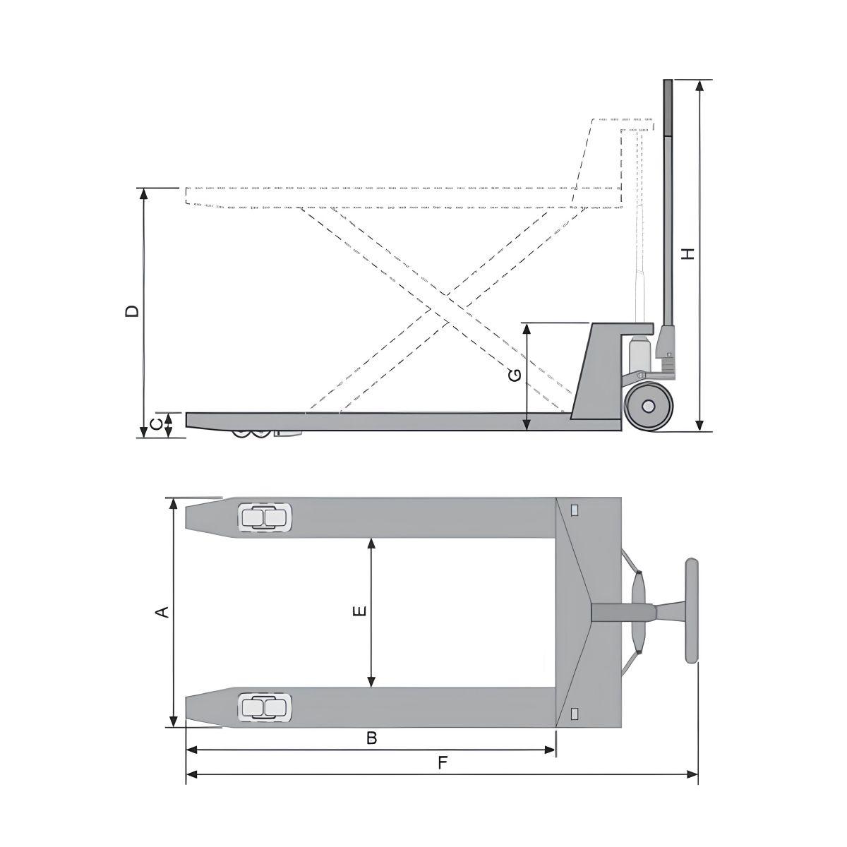 Paleteira Carro Hidráulico Pantográfico 1000Kg 685X1150 mm Roda Simples Nylon TP1000 Bovenau - 1