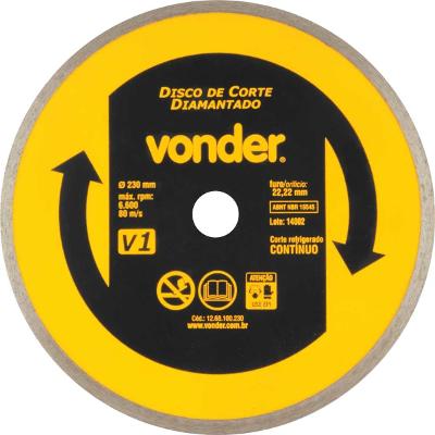 Disco de Corte Diamantado Contínuo 230mm V1 Furo 22,2mm Vonder para Mármore Granito Cerâmica