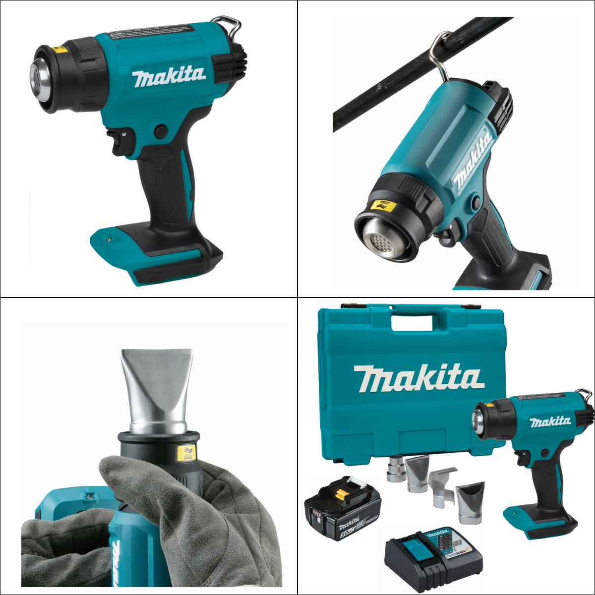 Soprador Termico Sem Fio 18V Portátil 500°C Com 1 Bateria Carregador Tubeiras Maleta DHG180RT Makita - 2