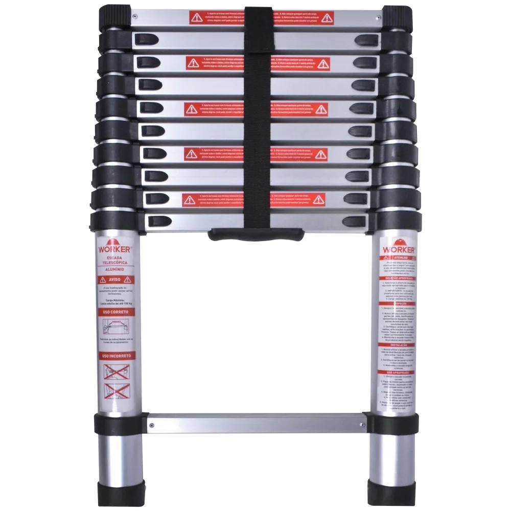 Escada Telescópica 11 Degraus 0,82X3,19 Metros 1X11 Alumínio Worker - 3