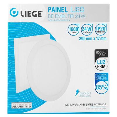 Painel LED Quadrado Embutir 24W 6500K Branco Bivolt Liege