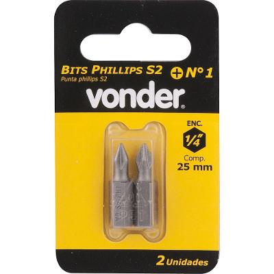 Bits Ponteira Philips 1/4  N.2 1/4x25mm Aço S2 Com 2 Peças -
