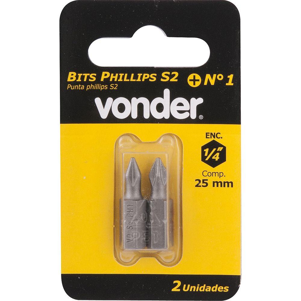 Bits Ponteira Philips 1/4  N.1 3/16x38mm Aço S2 Com 2 Peças - 1