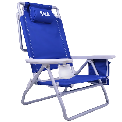 Cadeira de Praia Reclinável 5 Posições Kala Alumínio Poliéster Azul Bolsa Térmica Porta-Objetos