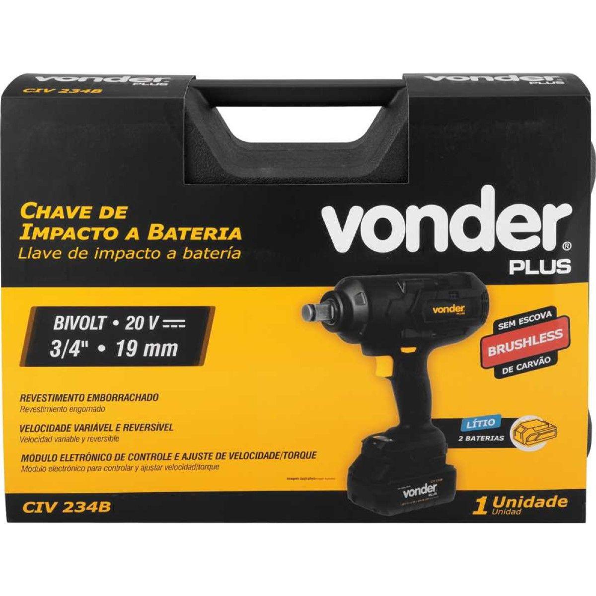 Chave Impacto à Bateria 3/4'' 20V Bivolt CIV234B Vonder Plus - 3