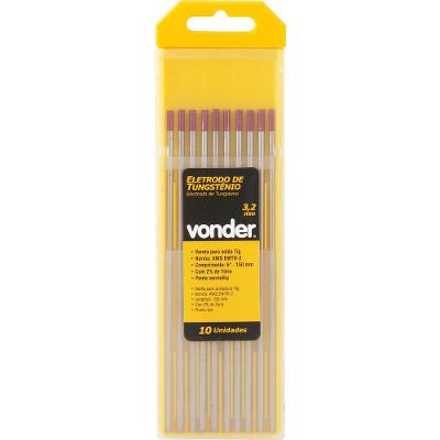 Eletrodo tungstênio 3,2mm vermelho c/ tório c/ 10 pç Vonder