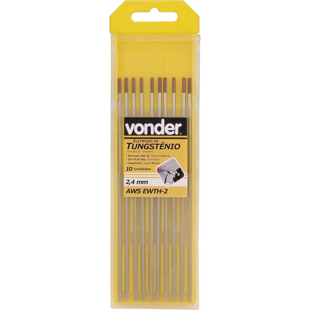 Eletrodo tungstênio 2,4mm vermelho c/ tório c/ 10 pç Vonder - 2