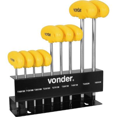 Jogo chave hexalobular T10-T50 9 peças com cabo - Vonder