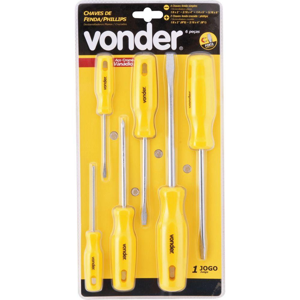 Jogo chave fenda e philips cromo vanádio c/ 6 peças Vonder - 2