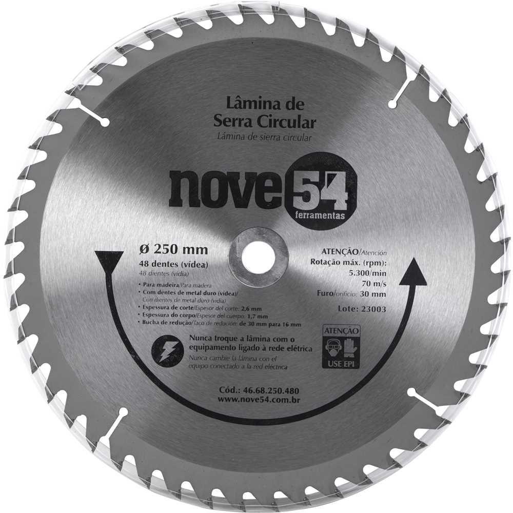 Lâmina de serra circular vídea 250mm 48 dentes Nove54 - 1