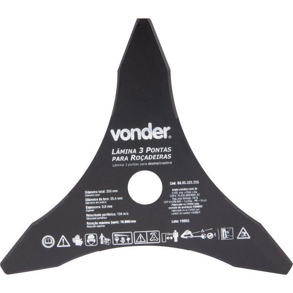 Lâmina 3 Pontas para Roçadeira 255x25,4x3,0mm Vonder - 1