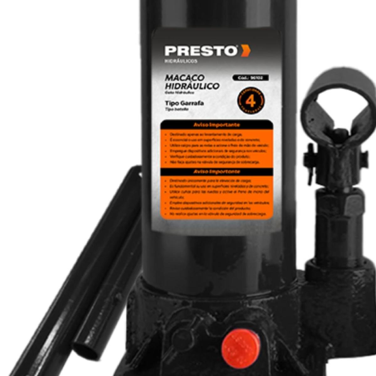 Macaco Hidráulico Garrafa 4 Toneladas Presto - 2