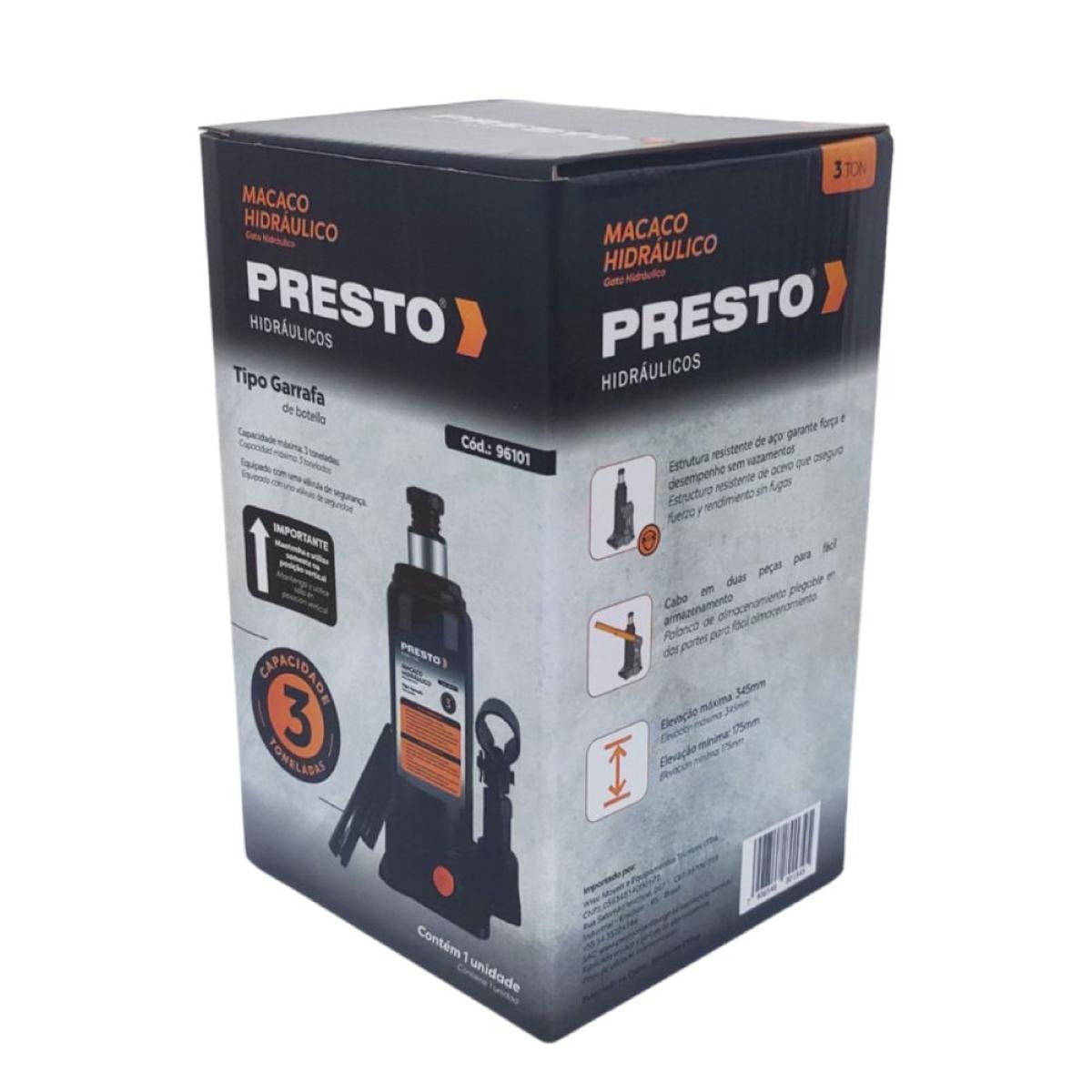 Macaco Hidráulico Garrafa 3 Toneladas Presto - 5