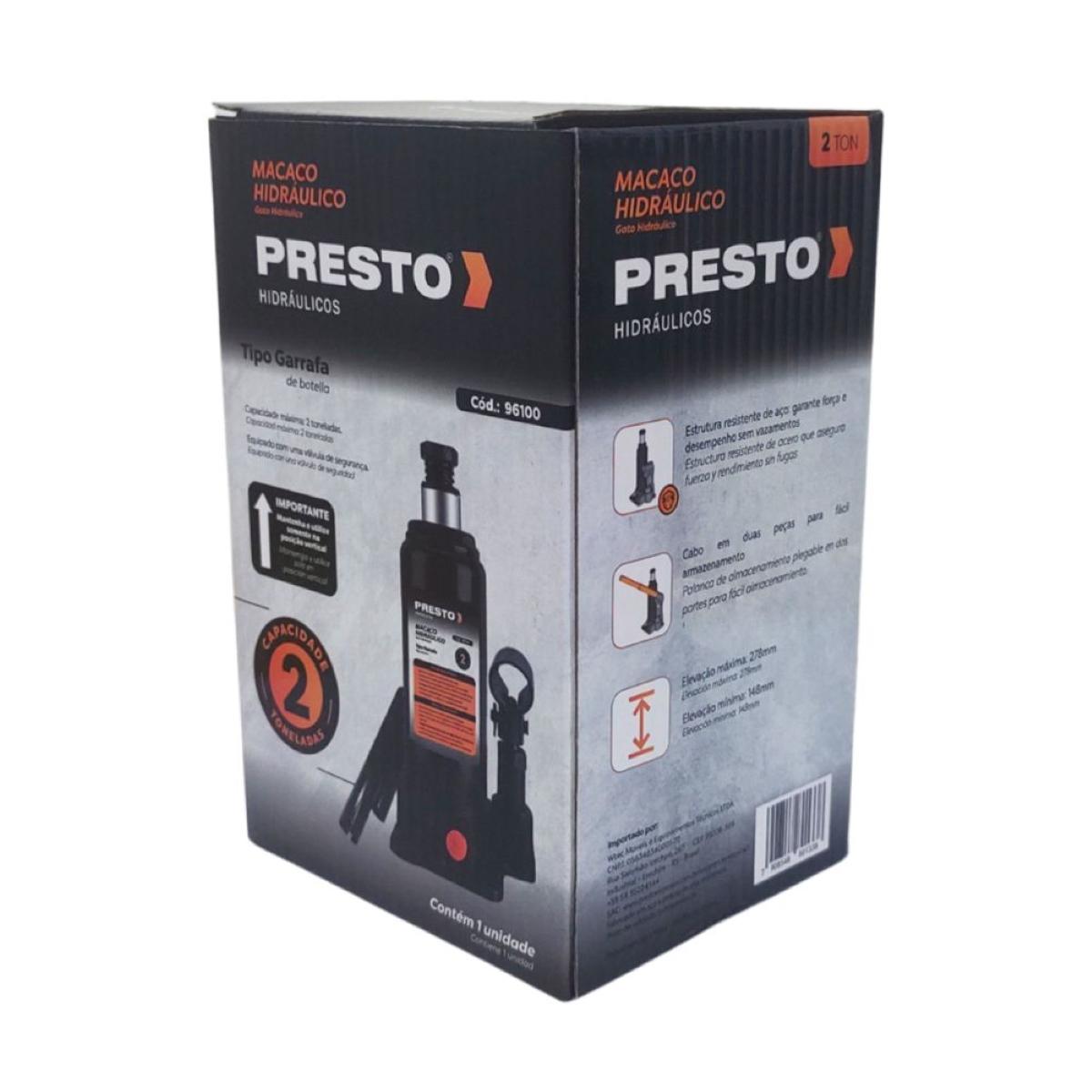 Macaco Hidráulico Garrafa 2 Toneladas Presto - 5