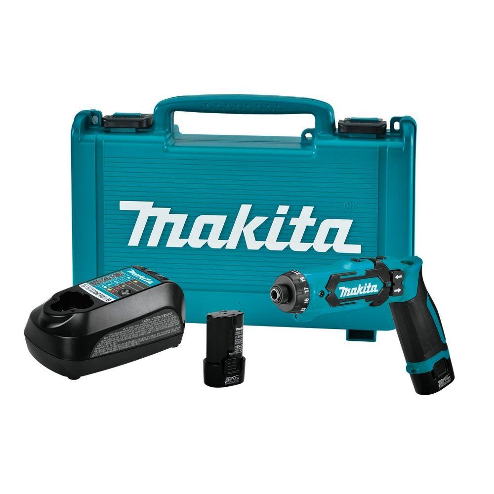 Parafusadeira Furadeira 5mm à Bateria 7.2V com Bateria Carregador Jogo Bits Maleta DF012DSE Makita - 1