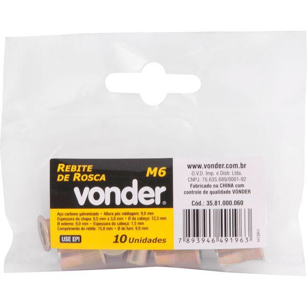 Rebite Aço Carbono M6 Rebite Manual Rosca Pacote 10 Vonder - 2
