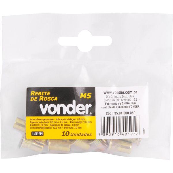 Rebite Aço Carbono M5 Rebite Manual Rosca Pacote 10 Vonder - 2