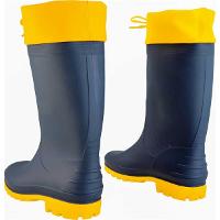 Bota PVC 37/38 Azul/Amarela Cano Médio Sem Forro Vonder - 2